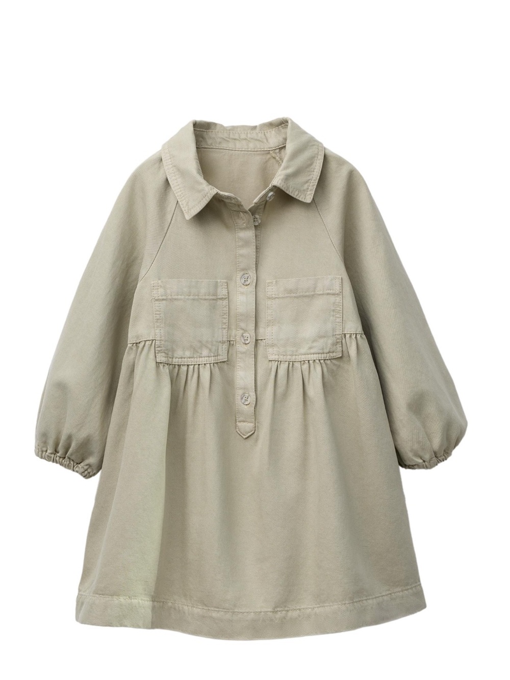 Zara Khaki Button-Front Puff Sleeve Dress